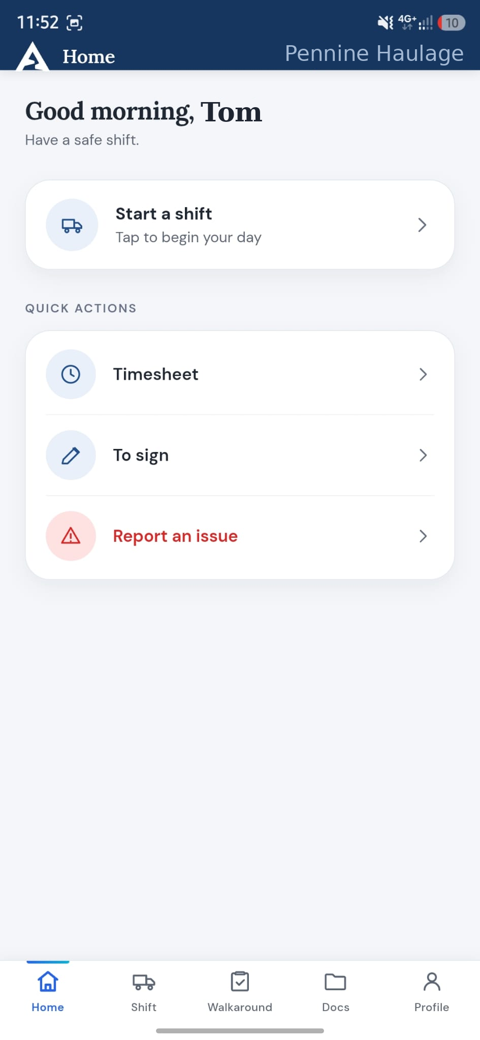 Axis Driver app home screen
